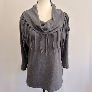 Charcoal Fringe Cowl Neck Knit Top – La Modana Size Small